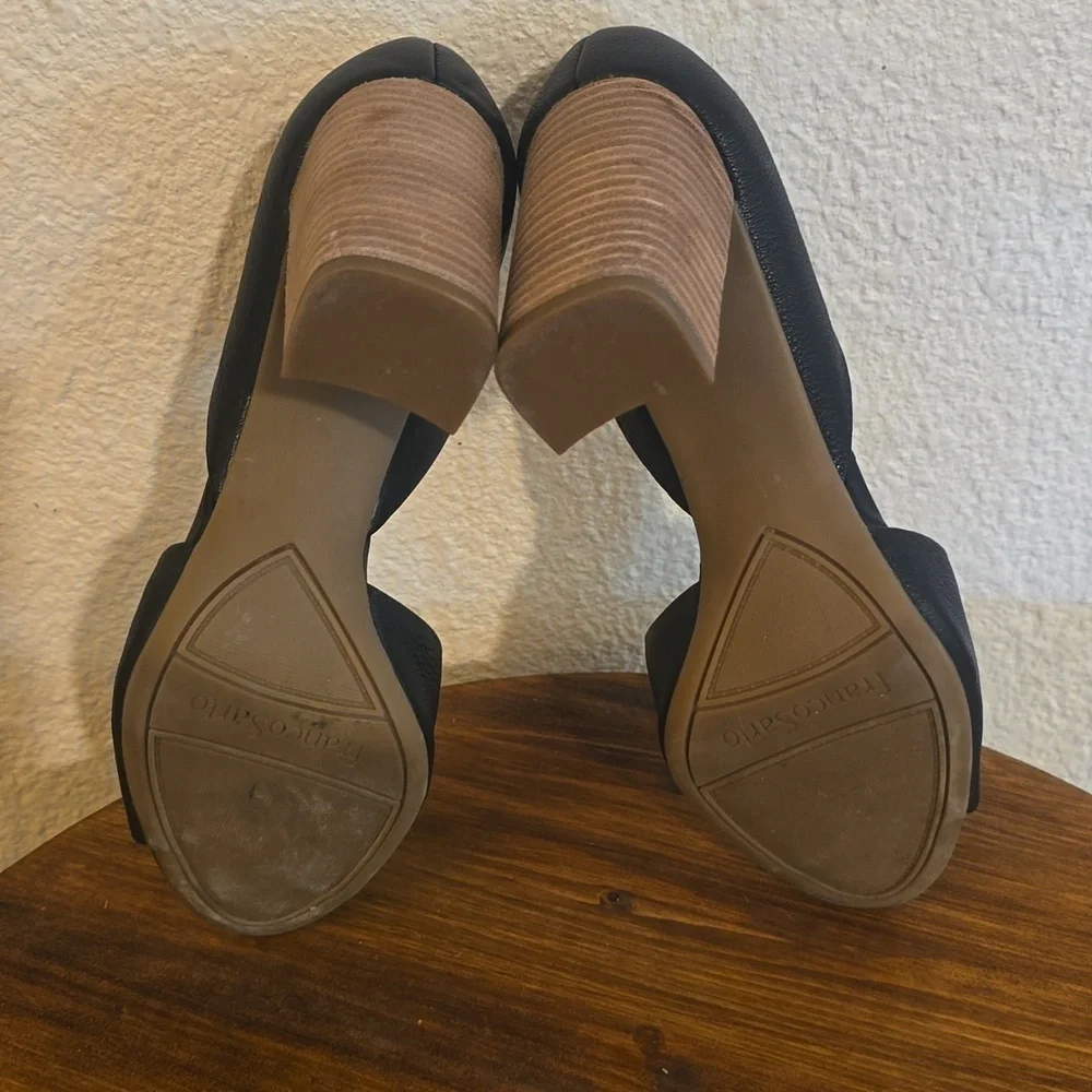 Franco Sarto|Black Pebbled Leather HIGH Block Heel Peep Toe Shoes Sz.7.5